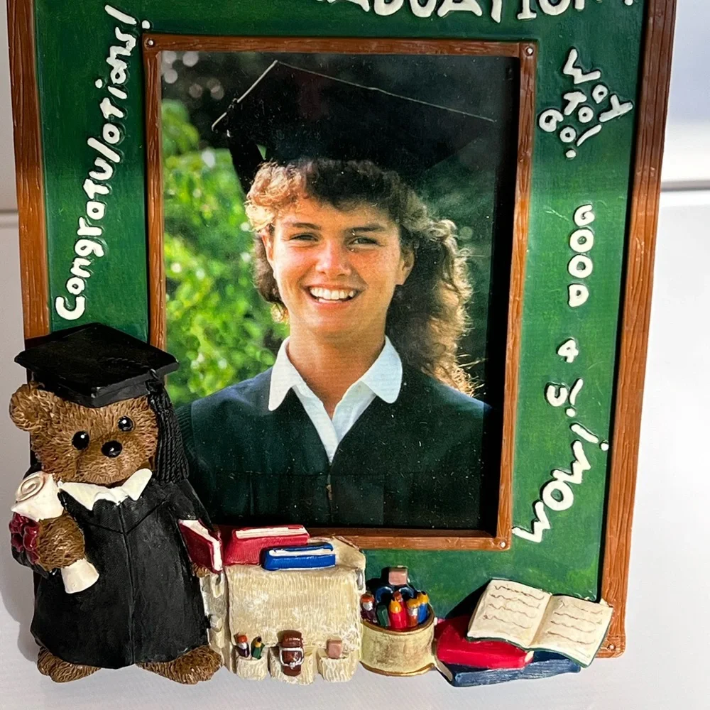 Cute Graduation Picture Frame with Bear Wearing Graduation Gown. New.